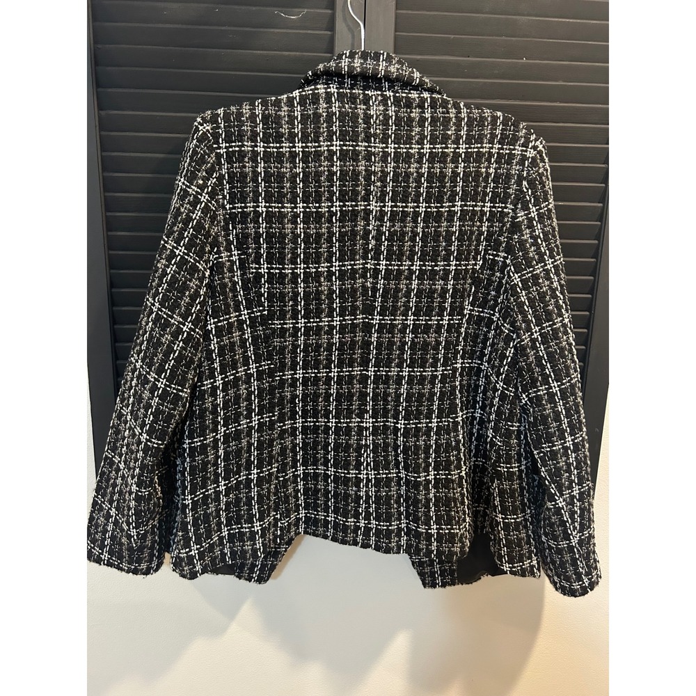 SHEIN CURVE Black White Plaid Tweed Double Breasted Blazer Gold Buttons 1XL - Picture 4 of 8